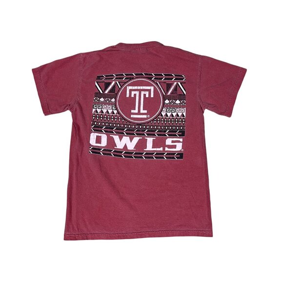 Comfort Colors Temple Owls Red w/ Front Pocket T-Shirt Size Small - Picture 1 of 3
